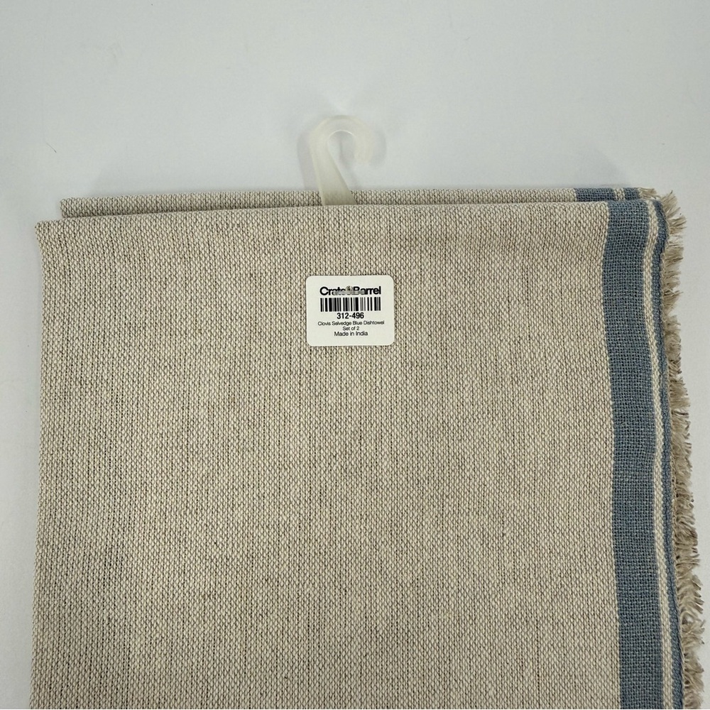 Crate&Barrell Clovis Blue Edge Cotton Linen Tea Kitchen Dish Towels Set of 2 - Picture 5 of 9